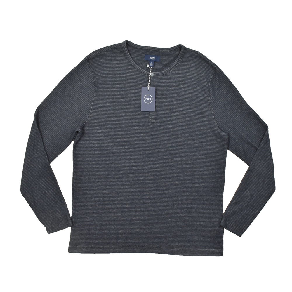 1901 Nordstrom Men Large Gray Shadow White Texture Henley Long Sleeve Shirt NWT